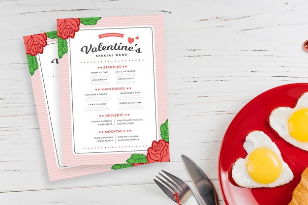 Valentijnsdag menu sjabloon platte ontwerpstijl