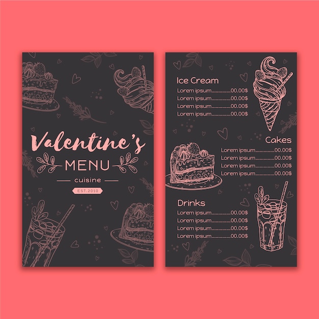 Valentijnsdag menu sjabloonontwerp