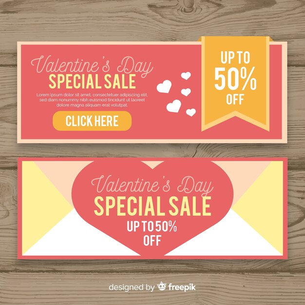 Gratis vector valentijnsdag speciale verkoop banners