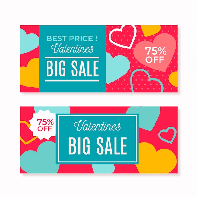 Valentijnsdag verkoop banners in plat ontwerp