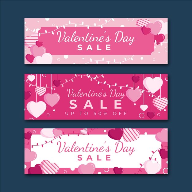 Valentijnsdag verkoop banners in plat ontwerp