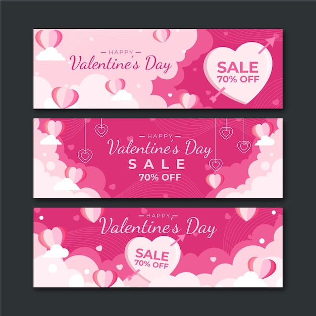 Valentijnsdag verkoop banners in plat ontwerp