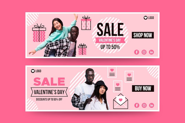 Valentijnsdag verkoop banners met foto