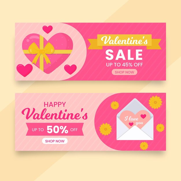 Valentijnsdag verkoop banners met illustraties