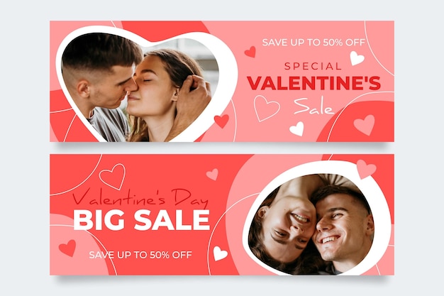 Gratis vector valentijnsdag verkoop banners sjabloon