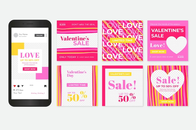 Valentijnsdag verkoop instagram post pack