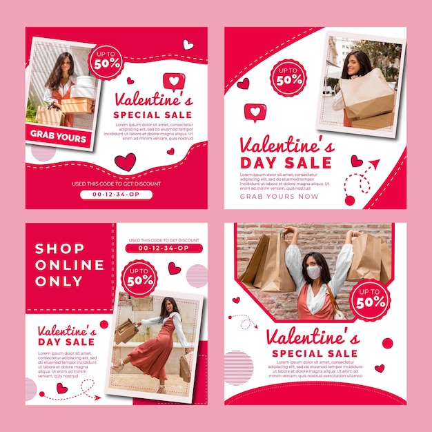 Gratis vector valentijnsdag verkoop instagram posts collectie