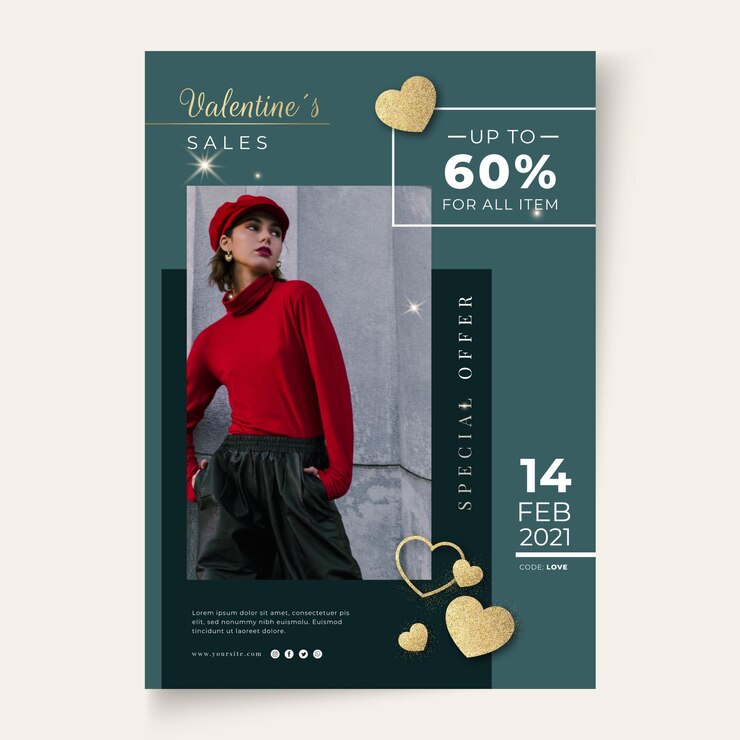 Gratis Vector valentijnsdag verkoop poster a4