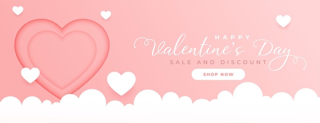 Valentijnsdag verkoopbanner in ontwerp in papierstijl