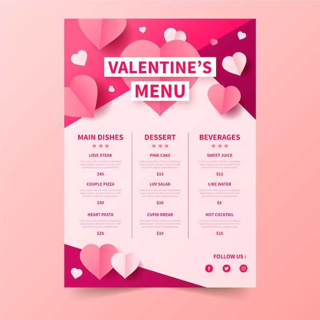 Valentijnsdagmenu met prijzen