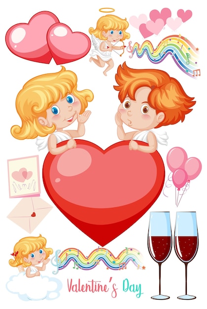 Valentijnsthema met cupido en regenboog