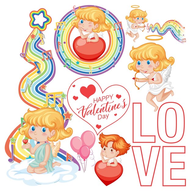 Valentijnsthema met cupido en regenboog