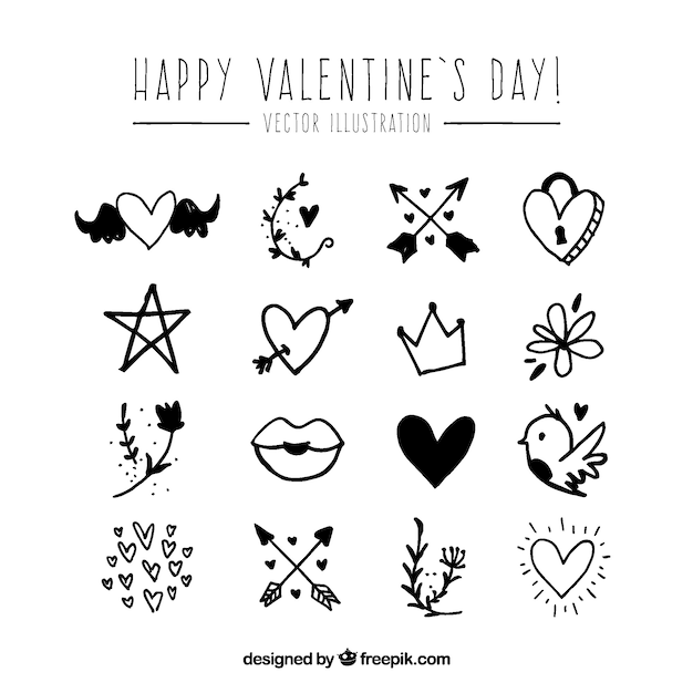 Valentine doodle elementen pack