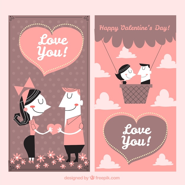 Gratis vector valentine kaarten in roze tinten