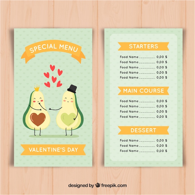 Valentine menusjabloon met avocado