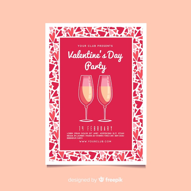 Valentine partij champagne poster sjabloon