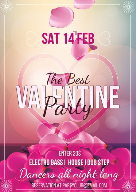 Valentine party flyer met bloemblaadjes