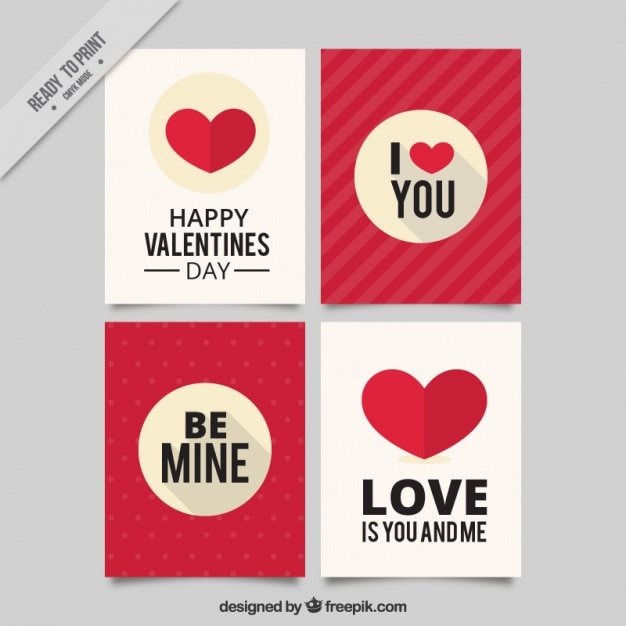 Gratis vector valentines kaarten met berichten en harten