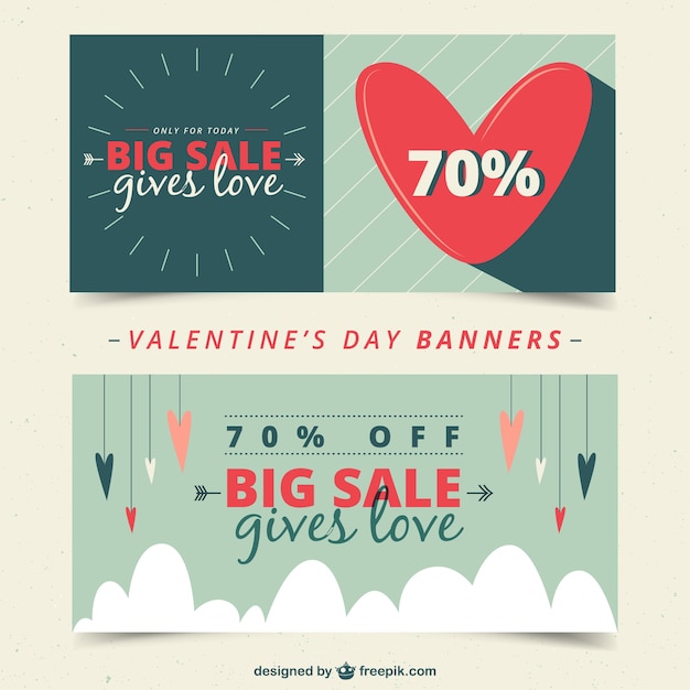 Gratis vector valentines verkoop banners in de hand getekende stijl