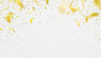 Gratis vector vallende confetti geïsoleerde grens. glanzend gouden vliegend klatergoud decoratieontwerp. wazig element.