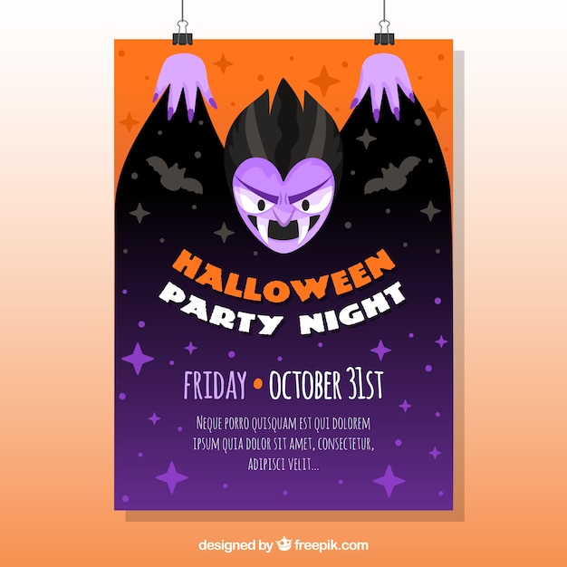 Gratis vector vampier halloween feest poster in plat ontwerp