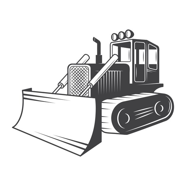 van bulldozer. Zwart en wit