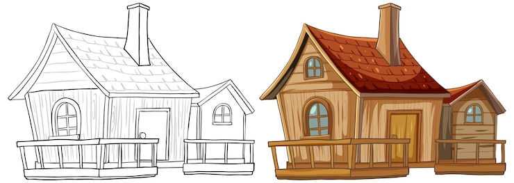 Gratis Vector van schets tot kleurrijke huisillustratie