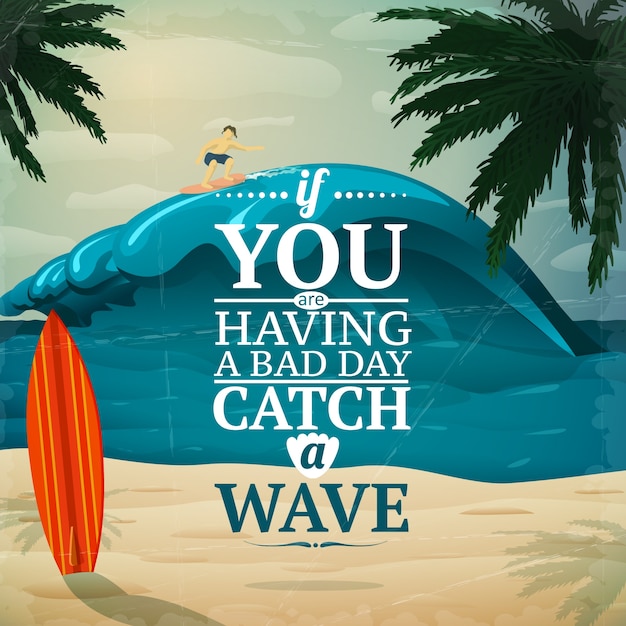 Gratis vector vang een wave surfboard-poster