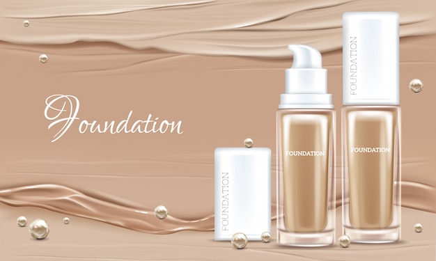 Vector 3d realistische poster met concealer, beige cosmetica product in glazen pakket.