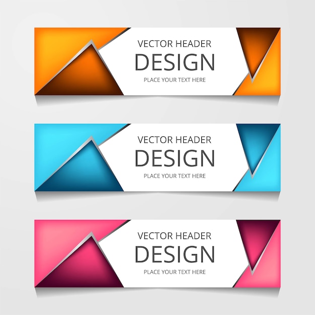 Vector abstracte webbanner ontwerpsjabloon Verzameling van webbannersjabloon Abstracte geometrische webontwerpsjabloon voor spandoek geïsoleerd op grijze achtergrond Koptekst bestemmingspagina Web Design