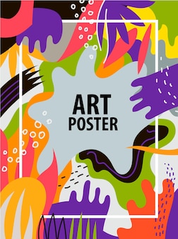 Vector artistieke kleurrijke hand getekende poster, flyer, achtergrond, kaart met tekstruimte.