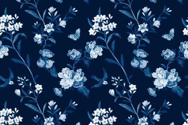 Vector blauwe botanische patroon vintage achtergrond