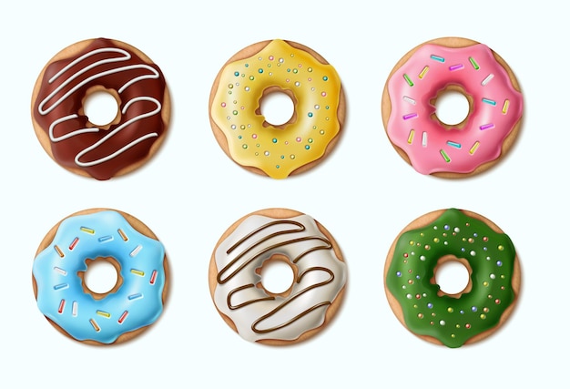 vector collectie van kleurrijke donuts geglazuurd in chocolade