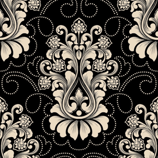 Vector damast naadloze patroonelement. Klassiek luxe ouderwetse damast ornament, koninklijke Victoriaanse naadloze textuur voor achtergronden, textiel, onmiddellijke verpakking. Exquise bloemen barokke sjabloon.