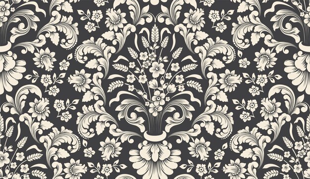 Vector damast naadloze patroonelement. Klassieke luxe ouderwetse damast ornament, koninklijke Victoriaanse naadloze textuur voor achtergronden, textiel, onmiddellijke verpakking.