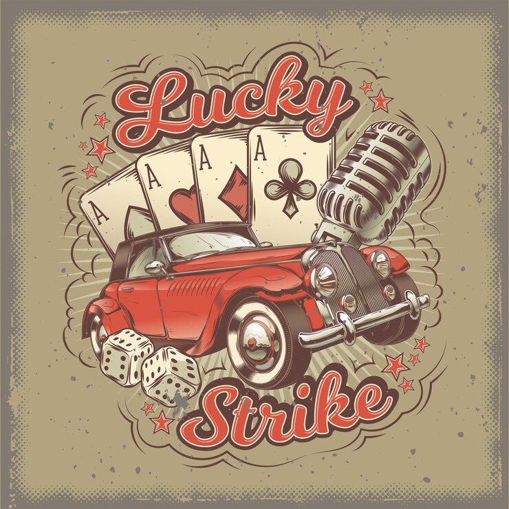 Gratis Vector vector grunge vintage illustratie, poster met vier kaart azen, retro auto en oude microfoon.