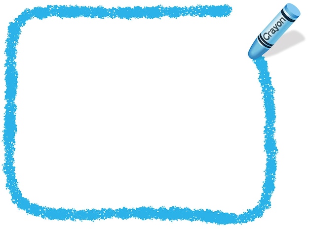 Vector handgetekende blauwe rechthoek Crayon Frame geïsoleerd op een witte achtergrond.