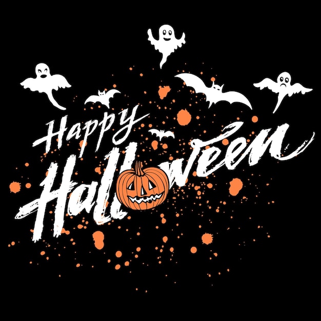 Gratis vector vector happy halloween donkere achtergrond met oranje pompoen en bloedvlekken