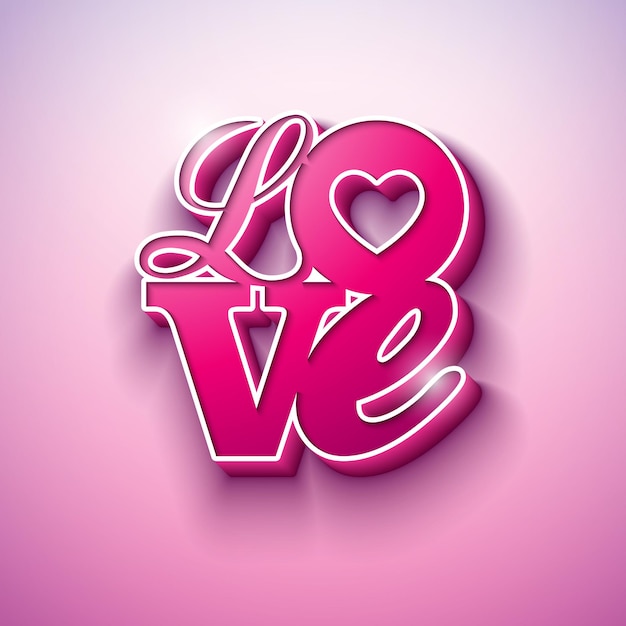 Vector Happy Valentines Day Design met 3D-liefde typografie brief op licht roze achtergrond