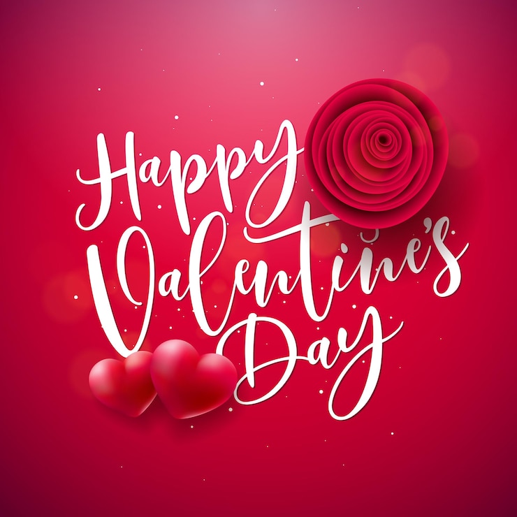 Gratis Vector vector happy valentines day design met hart rozen bloem en handgeschreven brief op rode achtergrond