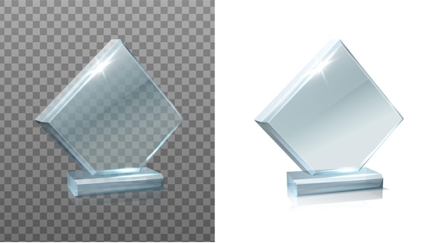 vector icon set Vierkant glas winnaar trofee vooraanzicht op witte en transparante background