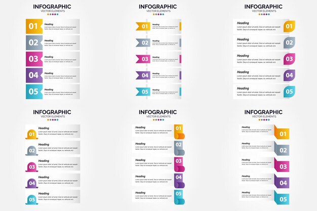 Vector illustratie 5 stappen infographics Platte ontwerpset voor reclamefolder flyer en tijdschrift Pack van 2141