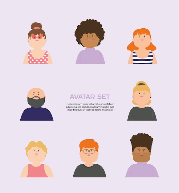 Gratis vector vector illustratie. set van mannelijke en vrouwelijke avatar-tekens in plat ontwerp.