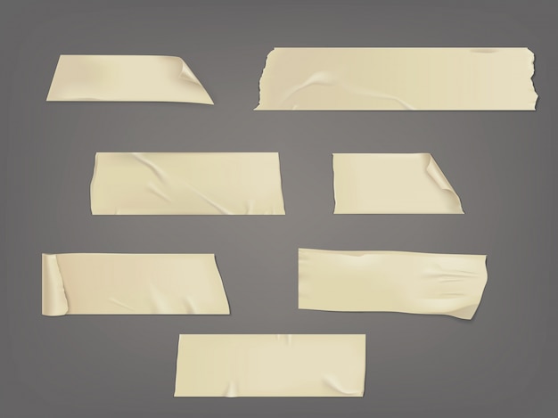 Gratis vector vector illustratie set van verschillende plakjes plakband met schaduw en rimpels
