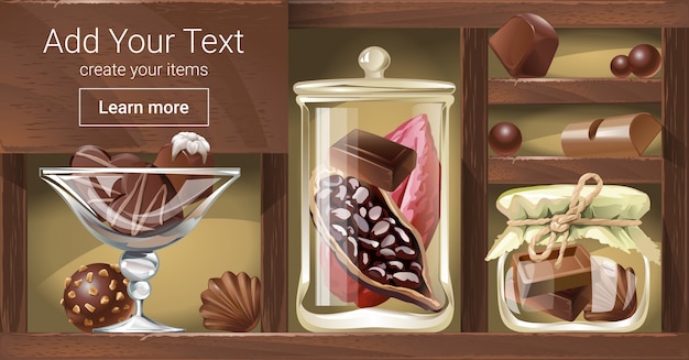 Vector illustratie van een houten rek met chocolade