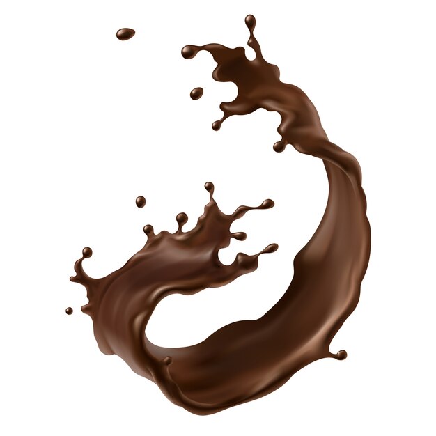 Vector illustratie van een plons van bruine chocolade in een realistische stijl.