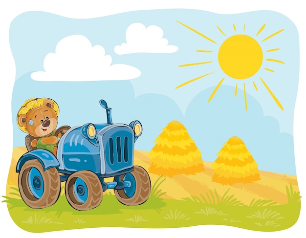 Gratis vector vector illustratie van een teddybeer tractor bestuurder.