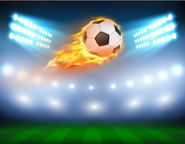 Vector illustratie van een voetbal in een vurige vlam.
