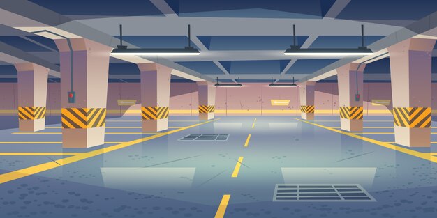 Vector interieur van lege ondergrondse parkeergarage