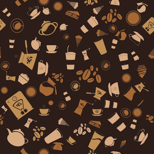 Gratis vector vector koffie naadloos. achtergrondpatroon icoon